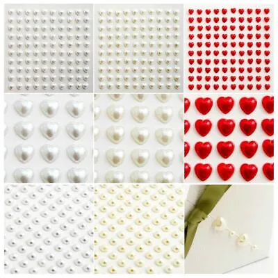 Self Adhesive Pearl Hearts Gems - 4mm 6mm 10mm Stick On Craft Embellishments • £2.75