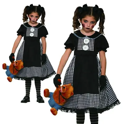 Dark Rag Doll Costume Girls Kids Gothic Dead Dolly Halloween Fancy Dress Outfit • £19.99