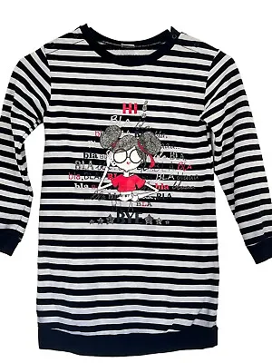 Mayoral Navy Gray Stripe Graphic Long Sleeve Sweatshirt Dress  Girl's 122 7 • $24.99