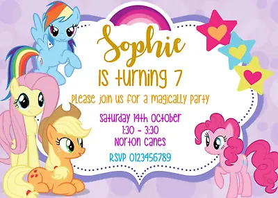 Personalised My Little Pony Girl Brithday Party Invitations Magical Purple • £2