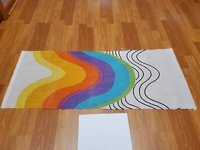 Awesome RARE Vintage Mid Century Retro 70s Rainbow Waves Blk Lines Lrg Fabric! • $30