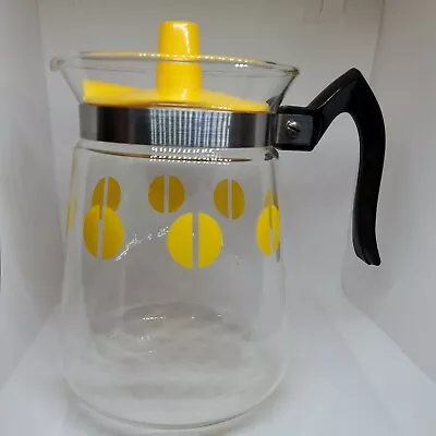 Vintage CORY DBFL Glass Coffee Pot -  8 CUP With Yellow Lid Half Circle Designs • $18