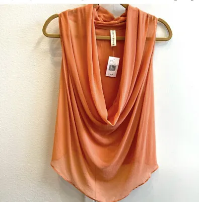 NWT Maggie Ward Women Top Orange Linen V-Neck Drape Sleeveless Size M • $45