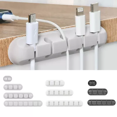 1-7Slot Cable Holder.Management Clips Ties Charger USB Wire Table Tidy Organizer • £2.98