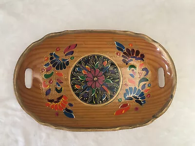 Vintage Mexican Folk Art Batea Wooden Tray Oval Bowl Hand Painted 17” • $15