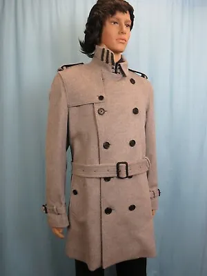 Nwt Burberry Kensington Gray Wool Cashmere Check Collar Trench Coat Us 42 Eur 52 • $845