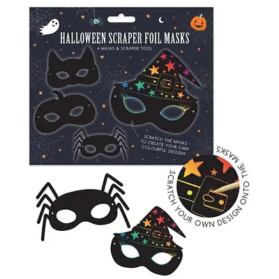 Halloween Scratch Art Masks - Kids Cute Spooky Crafts Art Design Trick Or Treat • £3.69