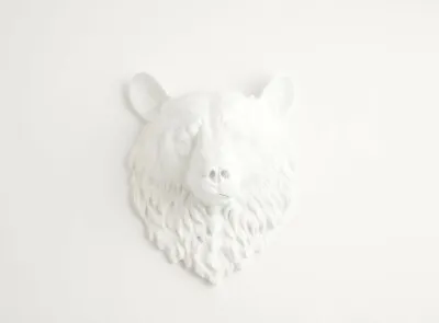 White Bear Head Wall Mount - The Raleigh By White Faux Taxidermy - White Resin • $260