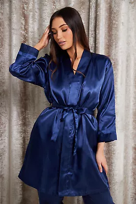 Women's 3PCS Satin Pyjamas Sleepwear Kimono Robe Cami Trouser Gown Ladies Set • £16.99