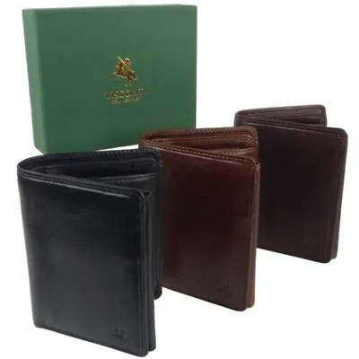 Mens Italian Leather Stylish RFID Protected Tri-Fold Wallet By Visconti Gift Box • $69.28