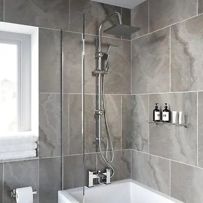 £89.94 • Buy Bathroom Square Shower Mixer Waterfall Tap Kit Riser Rail Hose Chrome Twin Heads