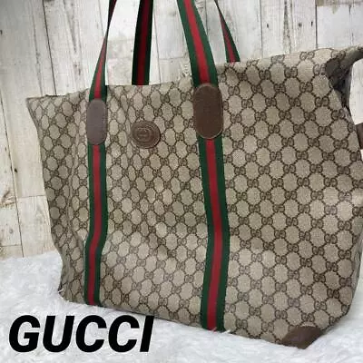 GUCCI Sherry Vintage Tote Bag Boston GG Supreme PVC Brown Authentic MBa0470 • $248.99