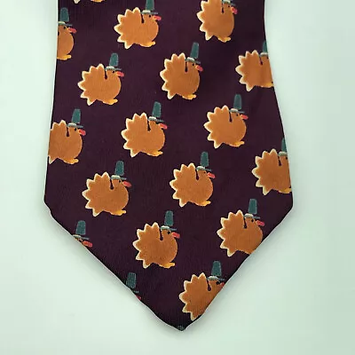 Vintage Lillian Vernon Silk Turkey Thanksgiving Novelty Tie Necktie • $7.99