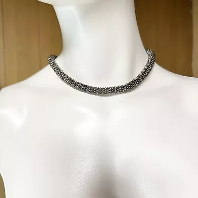 Vintage 90s Y2K  Choker Necklace Silver Color Rope Magnetic Clasp • $24.77