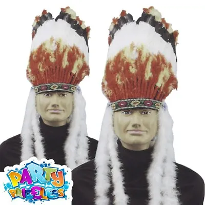 £12.49 • Buy Adult Native American Feather Headdress Red Indian Fancy Dress Costume Accessory