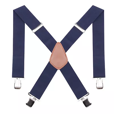 Mens Suspenders X-Back 2  Wide Adjustable Solid Straight Clip Suspenders • $12.99