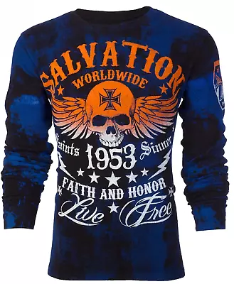 ARCHAIC By AFFLICTION Men's Long Sleeve THERMAL Shirt BLACK TIDE Biker Black $58 • $24.95