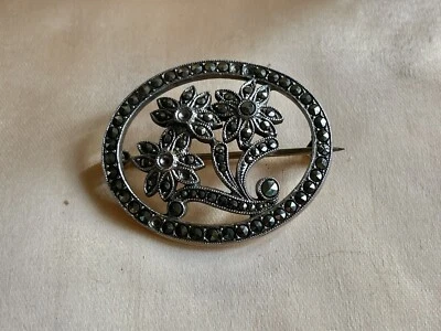 £10 • Buy Vintage Sterling Silver Marcasite Brooch