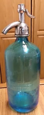 Vintage Stanley Beverage Blue Glass Seltzer Bottle Czechoslovakia Brooklyn NY  • $175