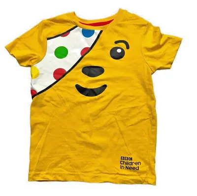 PUDSEY BEAR Children In Need Yellow T Shirt Boys 4-5 100% Cotton NEW • £7.99