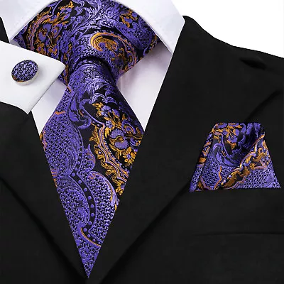 Men Silk Ties Set And Pocket Square Cufflinks Paisley Necktie Business Wedding  • $27.98
