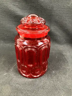 Vintage L.e. Smith Moon & Stars Ruby Red Glass Apothecary Lidded Canister 9.5  • $39.99