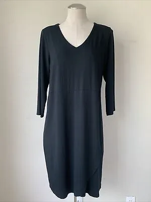 J Jill Wearever Black Knit Faux Wrap Dress Classic Career Long Sleeve Medium • $16