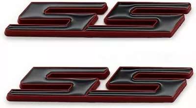 2X SS Emblems Metal 3D Side Fender Trunk Badge Decal Sticker (Black Red Line) • $11.99