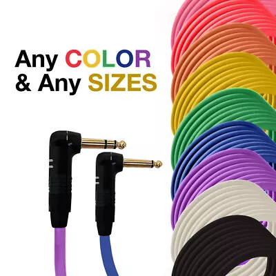 Right Angle 1/4  TRS To RA TS Unbalanced Mono Cable - Custom Length Color Cord • $36.49