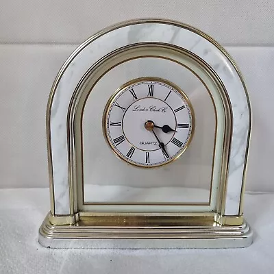 LONDON CLOCK CO MARBLE EFFECT ARCH MANTEL DESK CLOCK  Gold Coloured Resin • £14.95