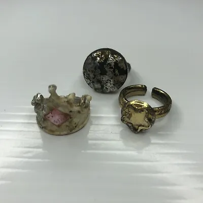 X12 Lot Kids Unisex Star Crown Silver Gold Glam 70s Retro Rings • $4.75