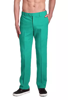 CONCITOR Brand Men's Solid AQUA GREEN Color Dress Pants Flat Front Mens Trousers • $39.95