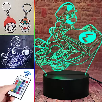 Mario Kart Acrylic LED Lamp W/ Remote Control Multi Color 3D Night Light NES • $18