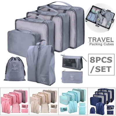 $15.59 • Buy 8PCS Packing Cubes Travel Pouches Luggage Organiser Clothes Suitcase Storage Bag