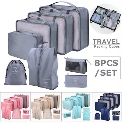 $24.59 • Buy 8PCS Packing Cubes Travel Pouches Luggage Organiser Clothes Suitcase Storage Bag