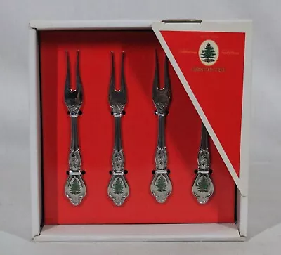 Spode Christmas Tree Pattern Set Of 4 Stainless Steel Cocktail Forks New In Box • $29.99