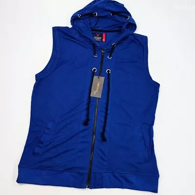 Vertical Classic Hooded Vest Jacket Mens XL Blue Black Full Zipper Pockets Light • $29