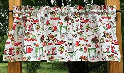 Fifties Retro Kitchen Valance Vintage 50s Appliances Cream Farmhouse Curtain • $18.99