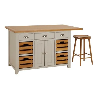 Downton Grey Painted Large Kitchen Island With Bar Table Top (4 Seater) - DT92 • £899