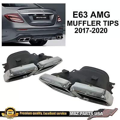 E63 W213 Chrome Muffler Tips Square Exhaust Kit AMG 2017 2018 2019 2020 E-Class • $185