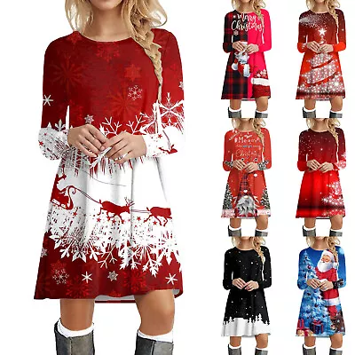 Summer Casual Dresses For Women Women Christmas Swing Mini Dress Christmas Print • $36.55