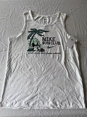 NWT Nike Sun Club Men's Medium White Sportswear Club Sun Tank Top Beach Shirt • $23.48