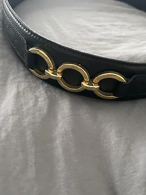 Vintage Salvatore Ferragamo Leather Belt - Gold Tone Buckle - Black • $170.34