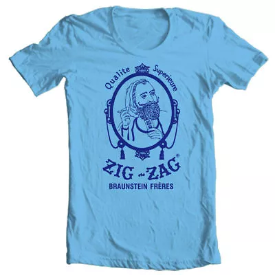 Zig Zag Rolling Papers T-shirt Adult Regular Fit Blue Cotton Graphic Tee Shirt • $19.99