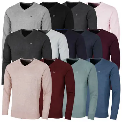Calvin Klein Mens 2024 V-Neck Soft Cotton Easy Care Golf Sweater 50% OFF RRP • £29.95