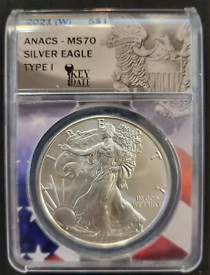 2021 ANACS MS 70 1 Oz Silver Eagle Type 1 Key Date • $40