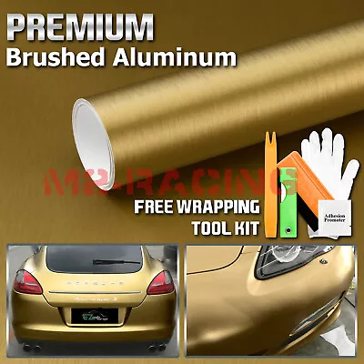 Premium Brushed Aluminum Gold Steel Vinyl Wrap Sticker Decal Film Air Release • $19.98