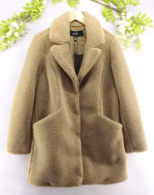 Vero Moda Women's Sherpa Teddy Coat Trench Tan Snap Sz M NEW • $54.89