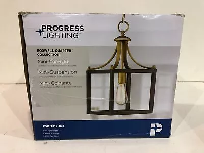 Progress Lighting Boswell 1-Light Vintage Brass Mini-Pendant Black Distressed • $14.99