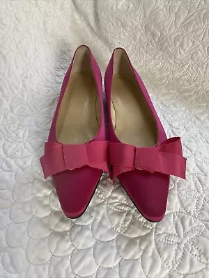 J. Crew Hot Pink Satin Pointed Toe Flats With Bow 8M • $27.99